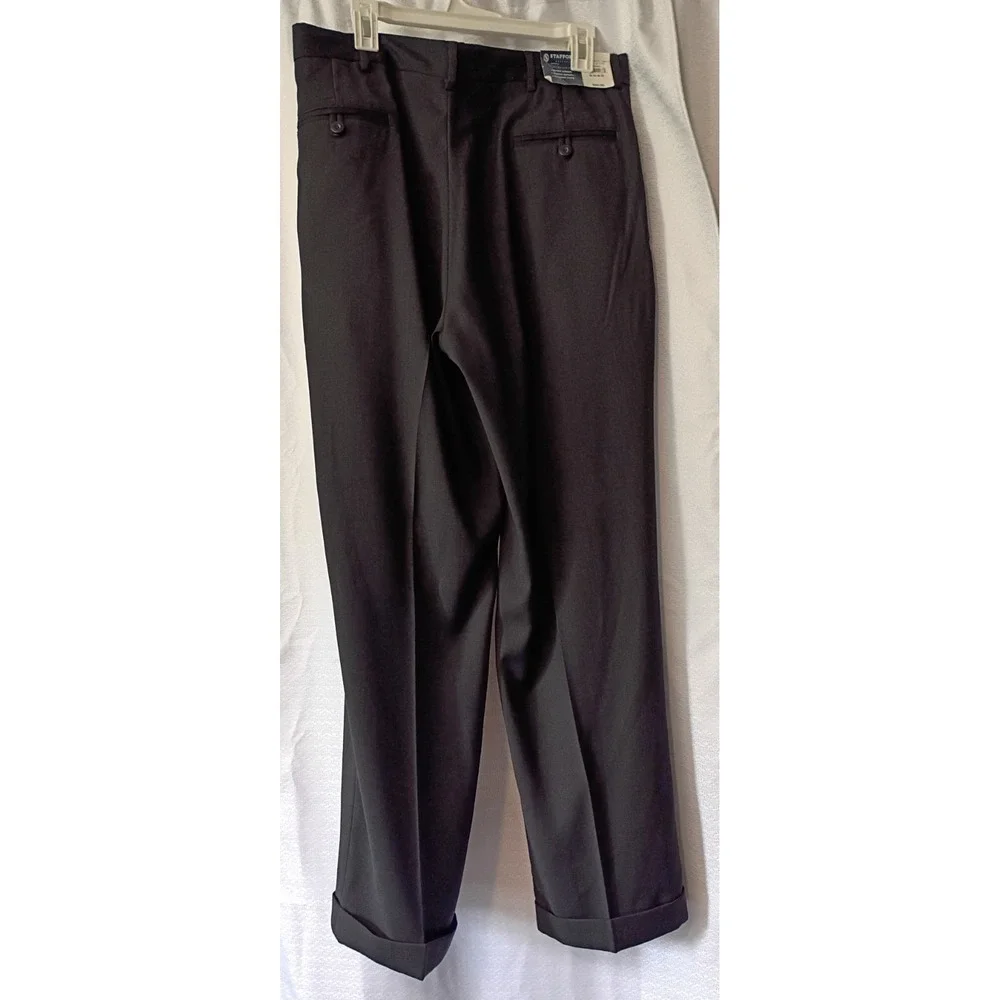 NWT Stafford Essentials Men's Classic Fit Pleated Cuffed Pants Charcoal 34